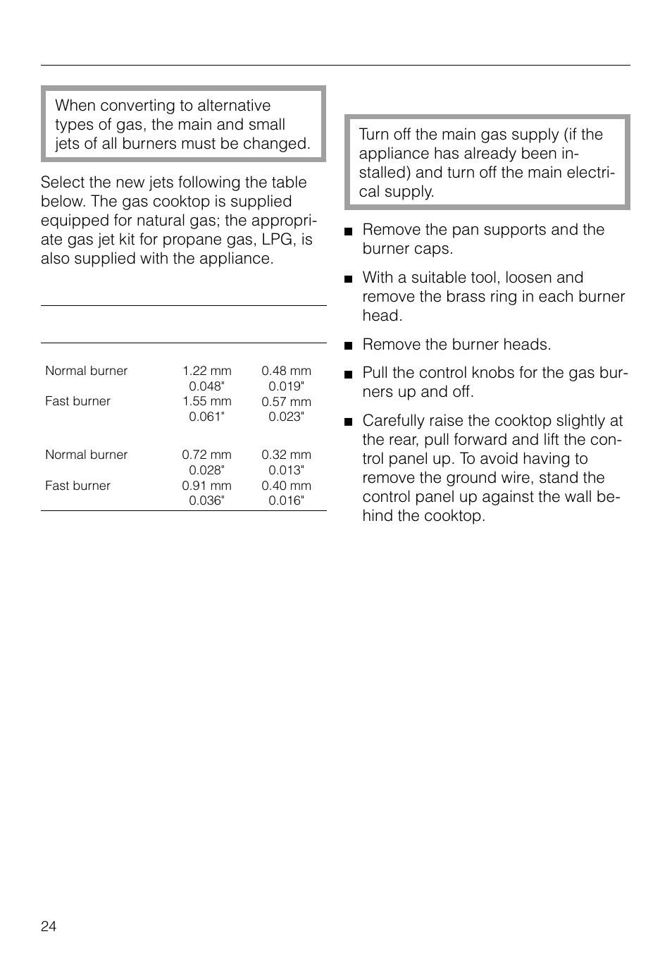 Conversion to alternative types of gas | Miele KM83-2 User Manual | Page 24 / 28