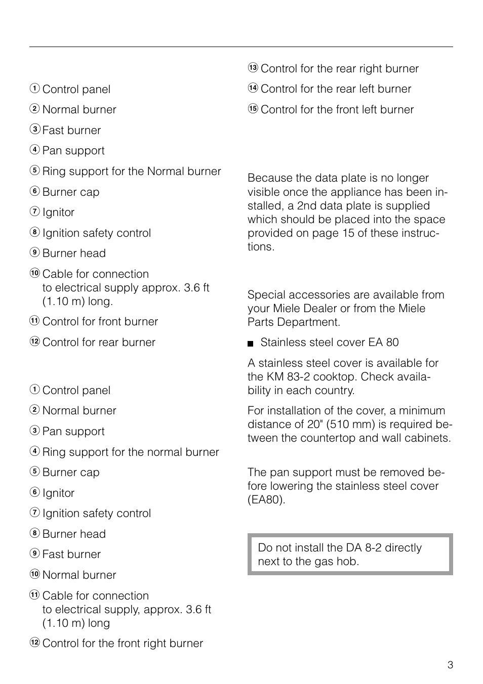 Description of the appliance | Miele KM83-2 User Manual | Page 3 / 28