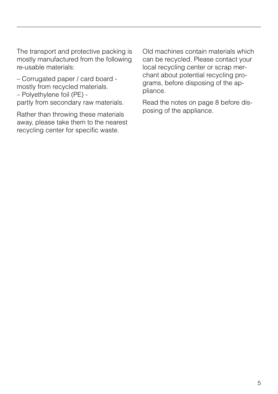Help protect our environment | Miele KM83-2 User Manual | Page 5 / 28