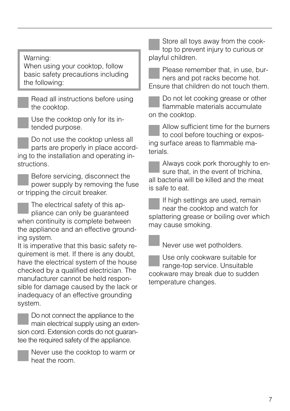 Warning and safety instructions | Miele KM83-2 User Manual | Page 7 / 28
