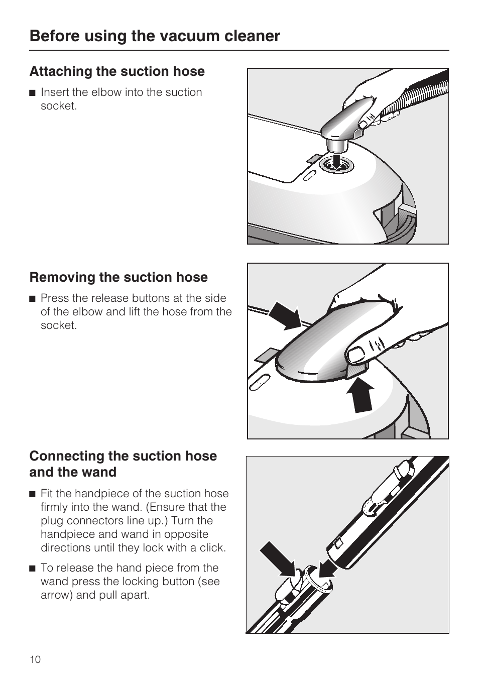 Before using the vacuum cleaner 10, Before using the vacuum cleaner | Miele S 252i User Manual | Page 10 / 36