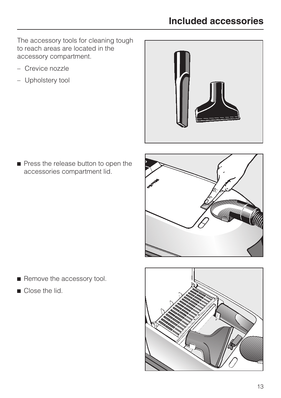 Included accessories 13, Included accessories | Miele S 252i User Manual | Page 13 / 36