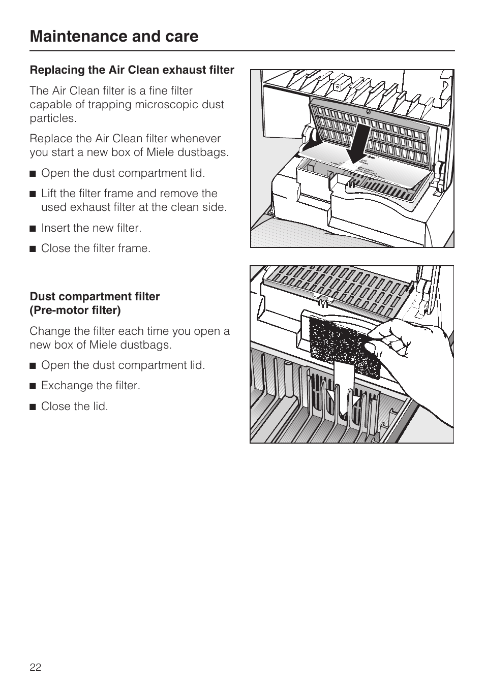 Maintenance and care | Miele S 252i User Manual | Page 22 / 36