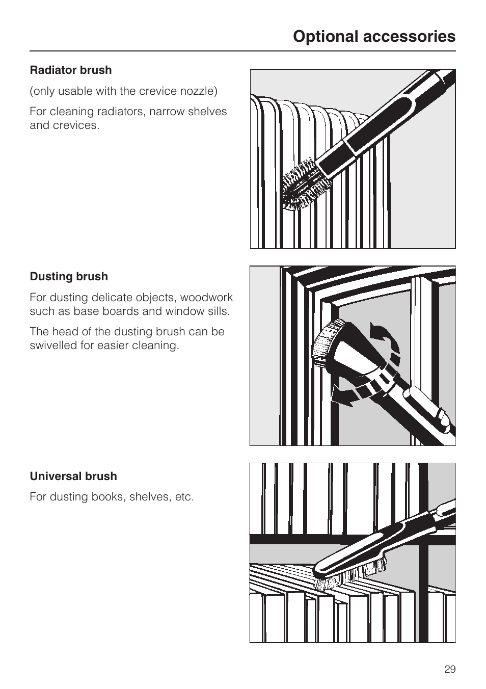 Optional accessories | Miele S 252i User Manual | Page 29 / 36