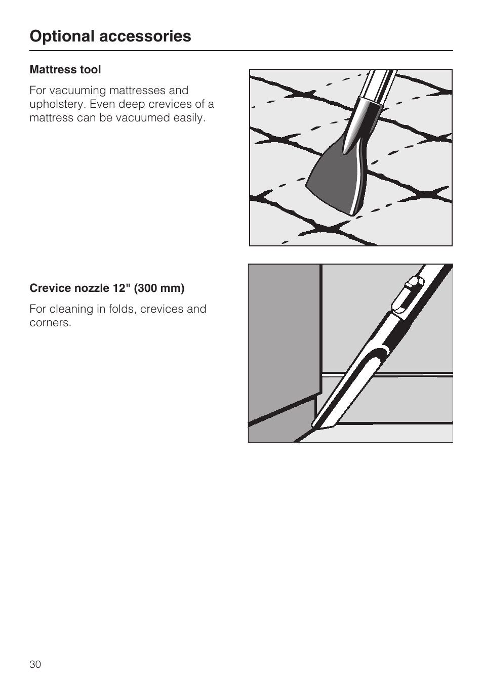 Optional accessories | Miele S 252i User Manual | Page 30 / 36