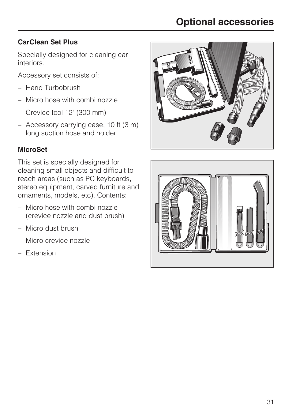 Optional accessories | Miele S 252i User Manual | Page 31 / 36