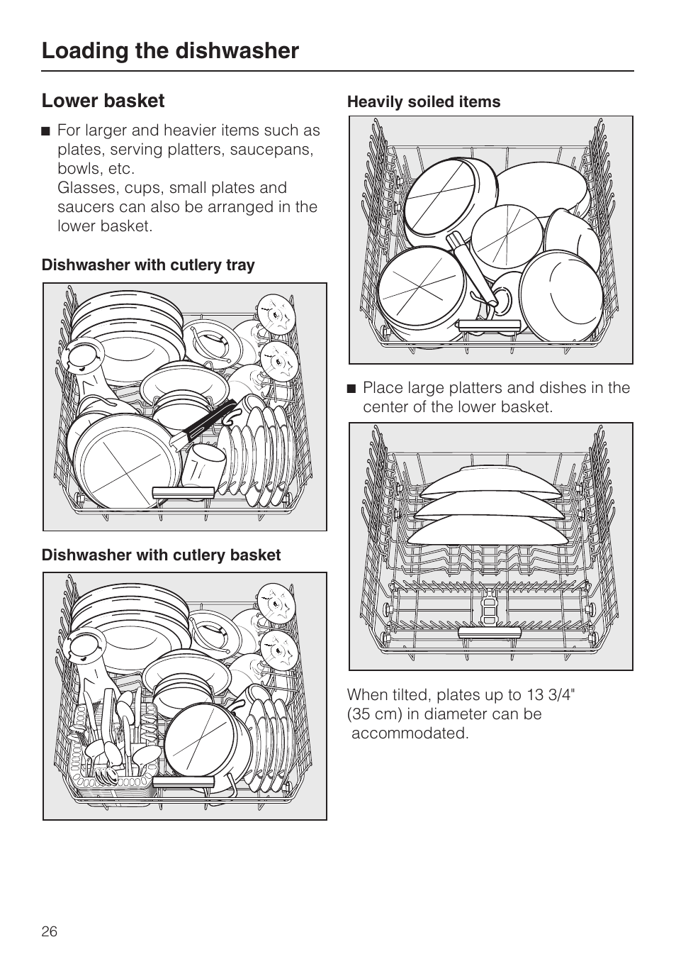 Lower basket 26, Loading the dishwasher, Lower basket | Miele G 5705 User Manual | Page 26 / 72