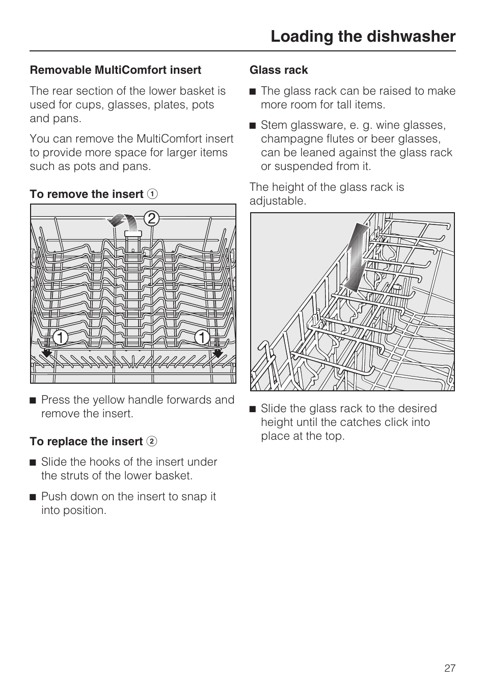 Loading the dishwasher | Miele G 5705 User Manual | Page 27 / 72