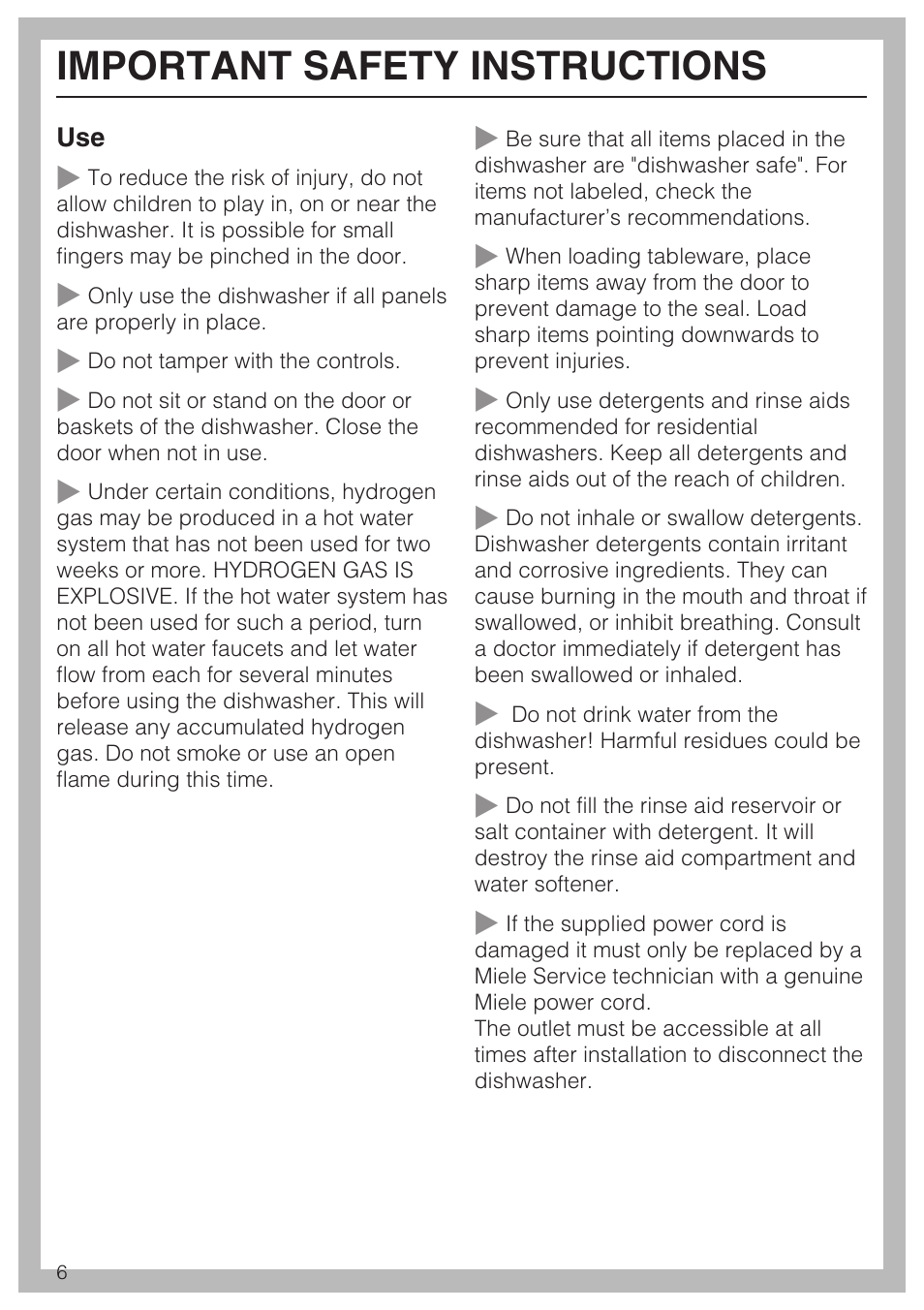 Important safety instructions | Miele G 5705 User Manual | Page 6 / 72