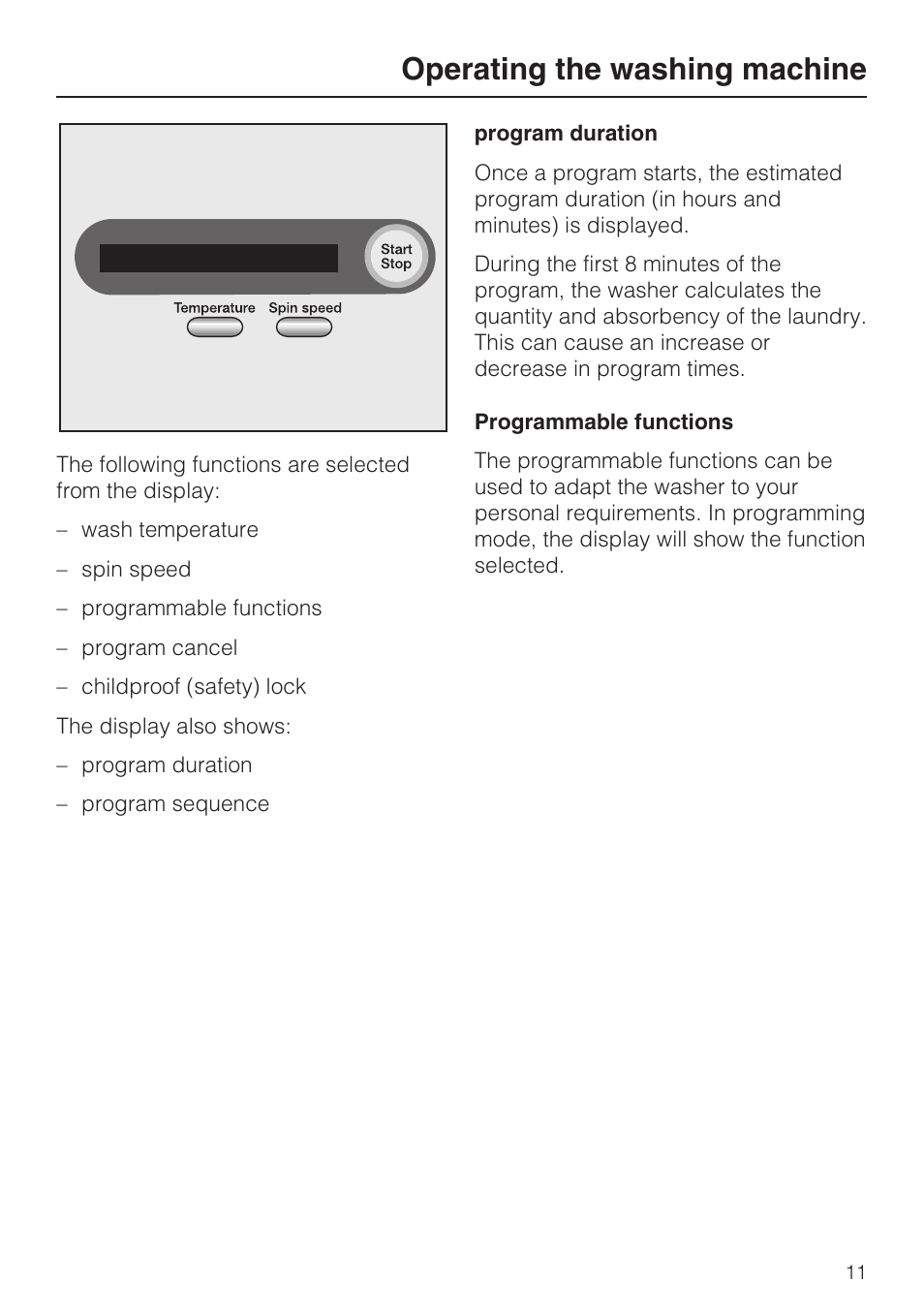Operating the washing machine | Miele W 1612 User Manual | Page 11 / 60
