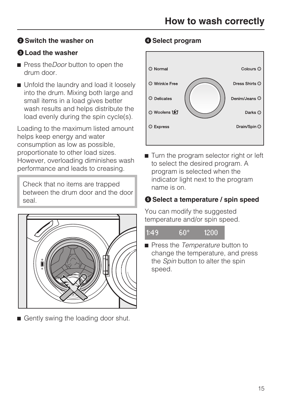 How to wash correctly | Miele W 1612 User Manual | Page 15 / 60