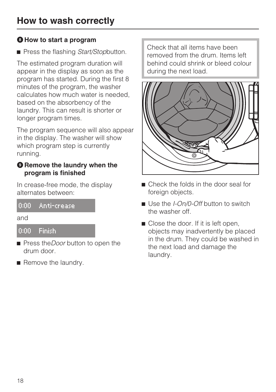 How to wash correctly | Miele W 1612 User Manual | Page 18 / 60