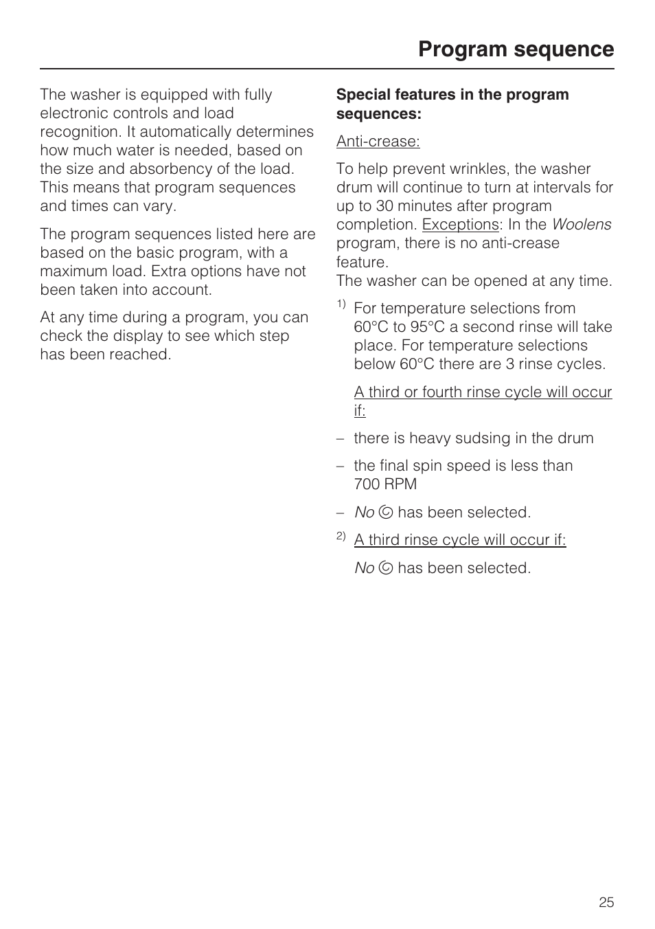 Program sequence | Miele W 1612 User Manual | Page 25 / 60