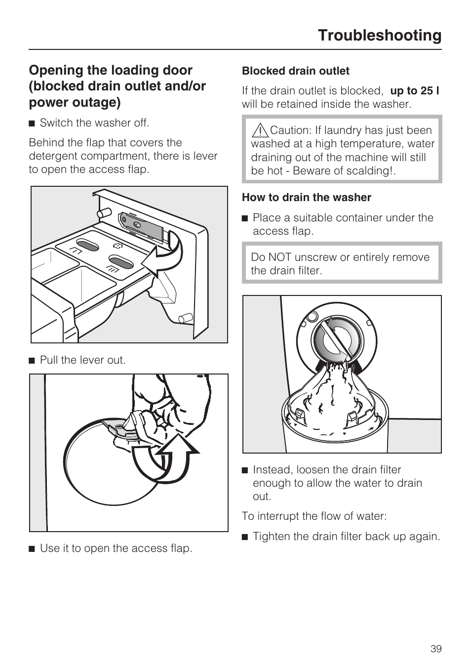 Troubleshooting | Miele W 1612 User Manual | Page 39 / 60