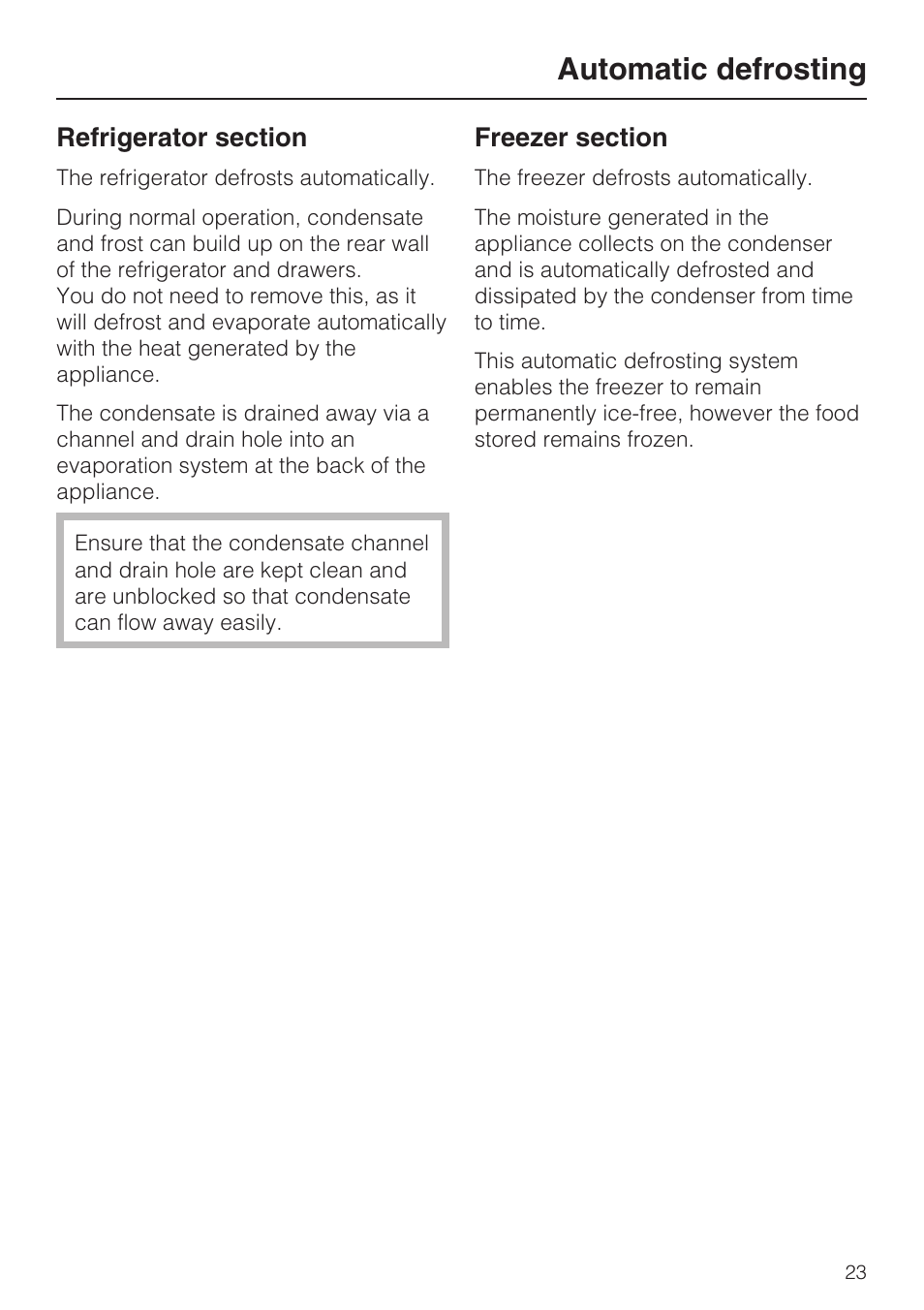 Automatic defrosting 23, Automatic defrosting | Miele KFN 9753 iD EN User Manual | Page 23 / 56