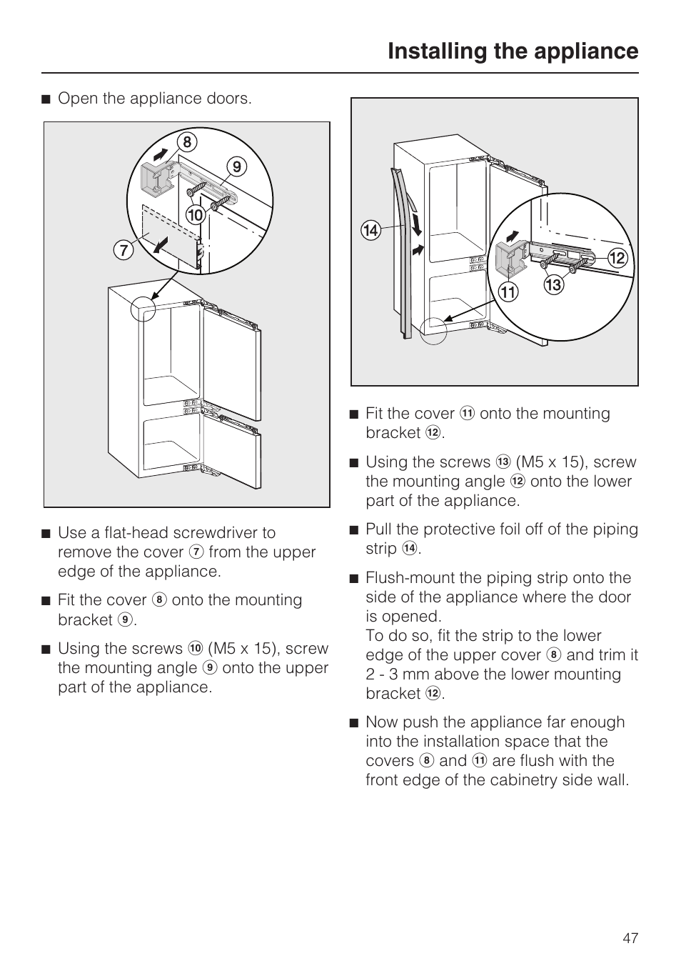 Installing the appliance | Miele KFN 9753 iD EN User Manual | Page 47 / 56