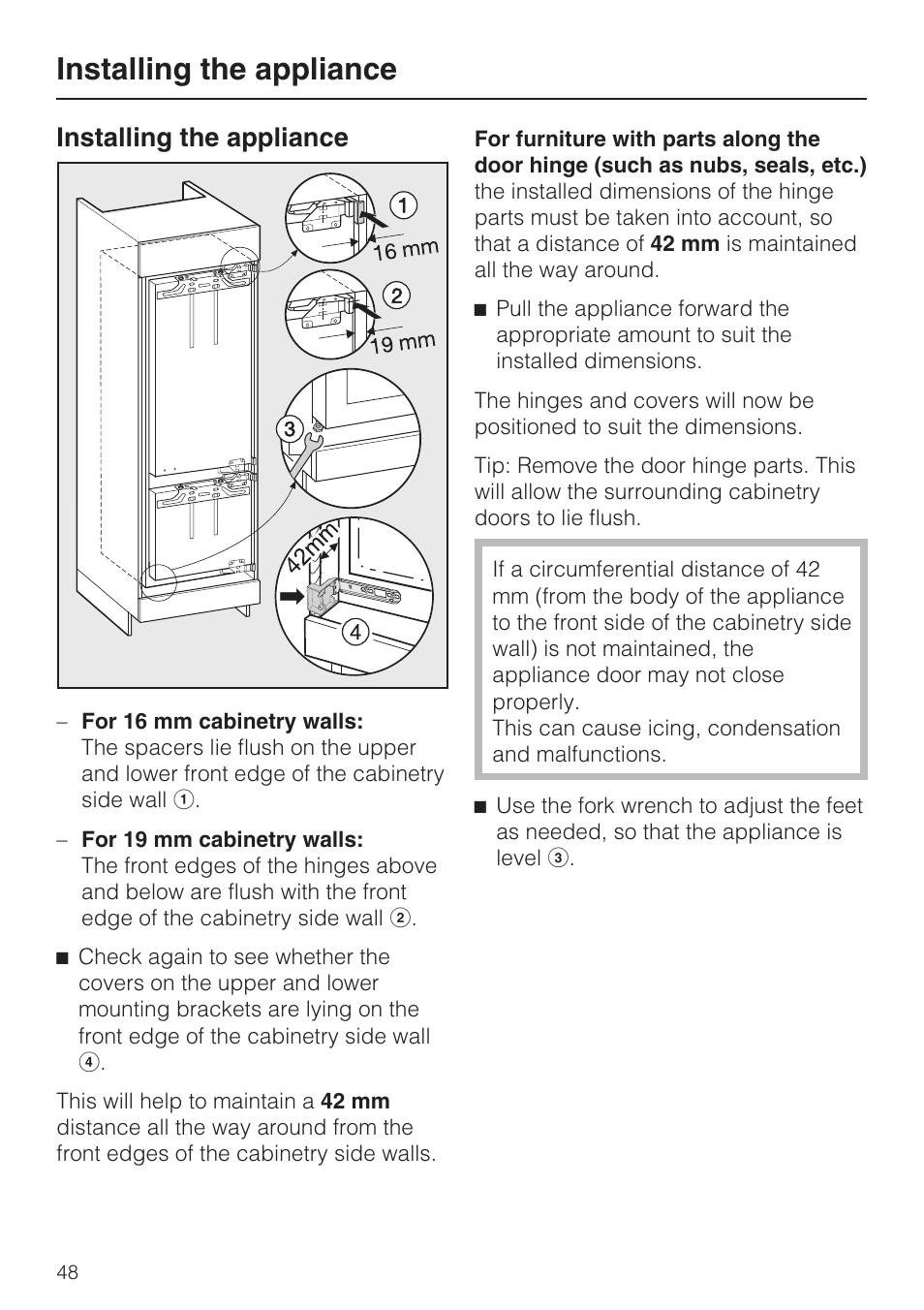 Installing the appliance | Miele KFN 9753 iD EN User Manual | Page 48 / 56