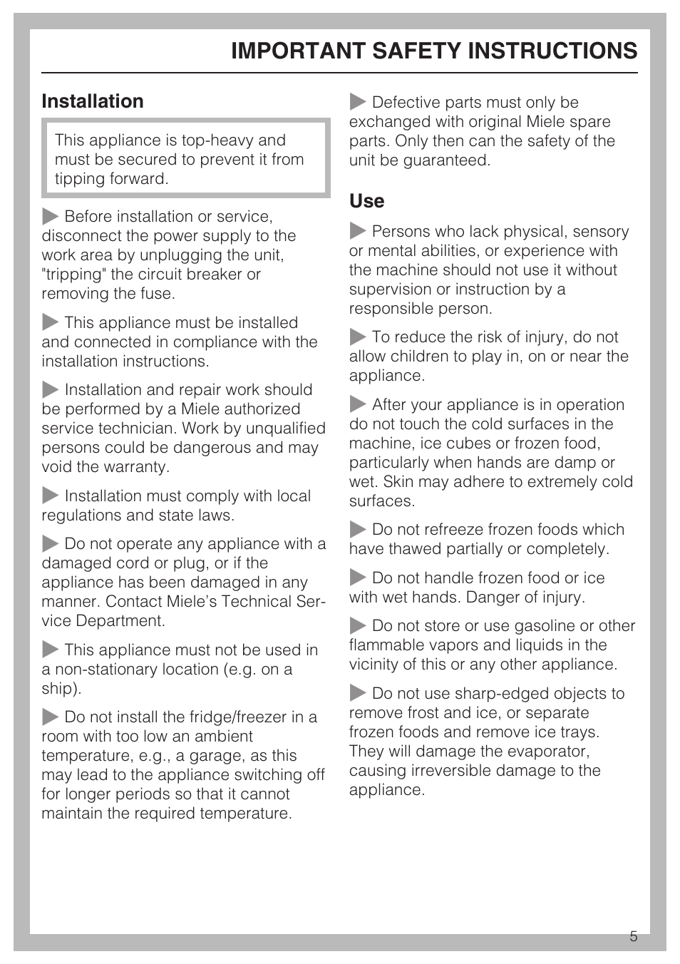 Important safety instructions | Miele KFN 9753 iD EN User Manual | Page 5 / 56