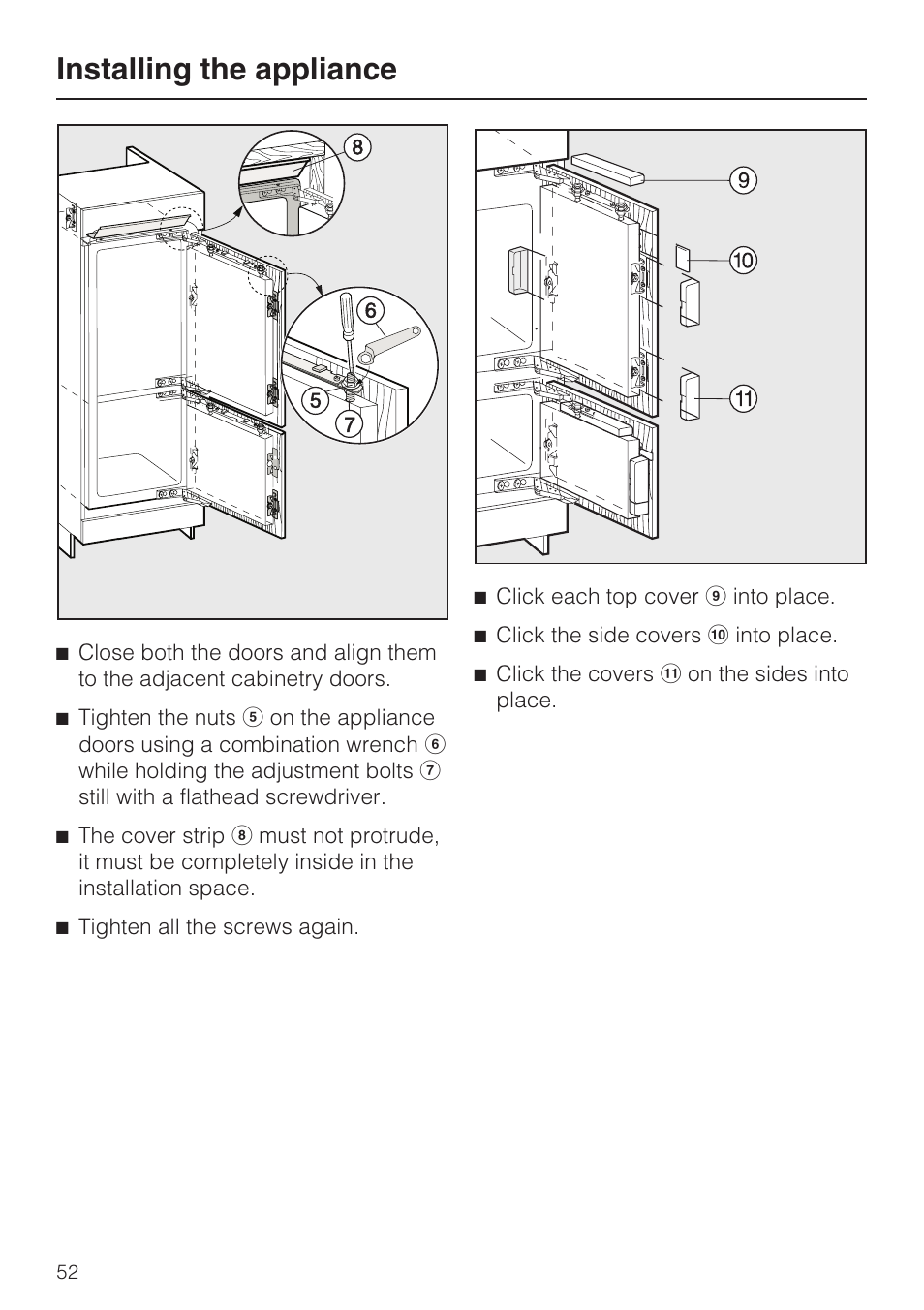 Installing the appliance | Miele KFN 9753 iD EN User Manual | Page 52 / 56