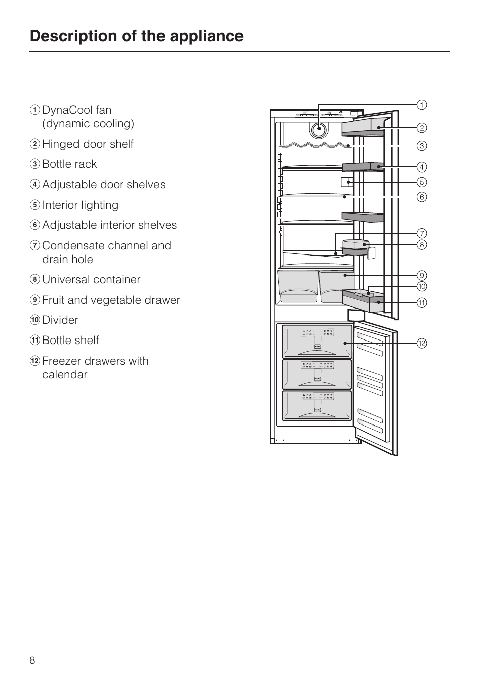 Description of the appliance | Miele KFN 9753 iD EN User Manual | Page 8 / 56