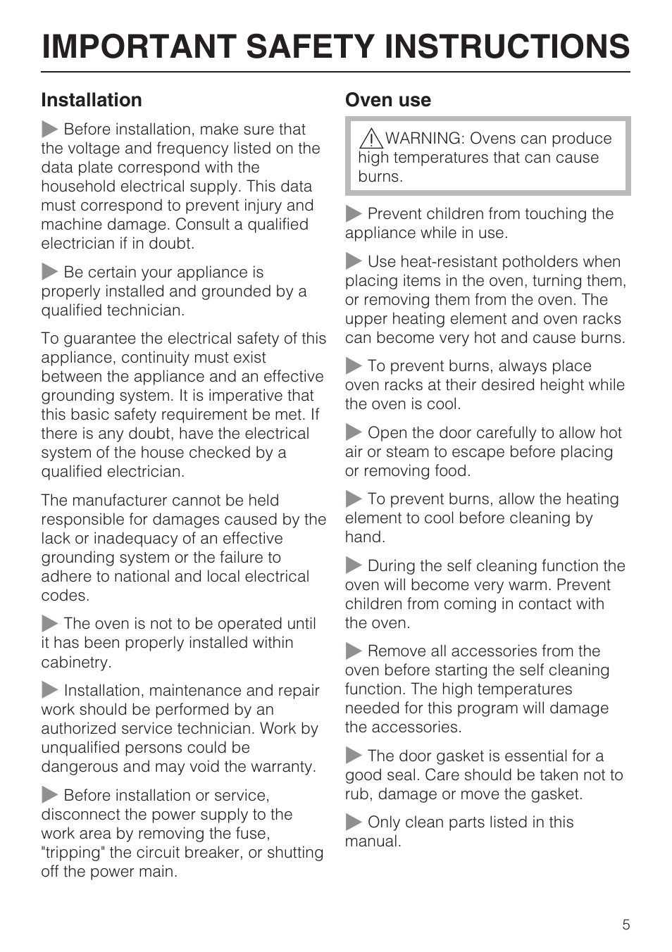 Important safety instructions | Miele OVEN H 4882 BP User Manual | Page 5 / 80