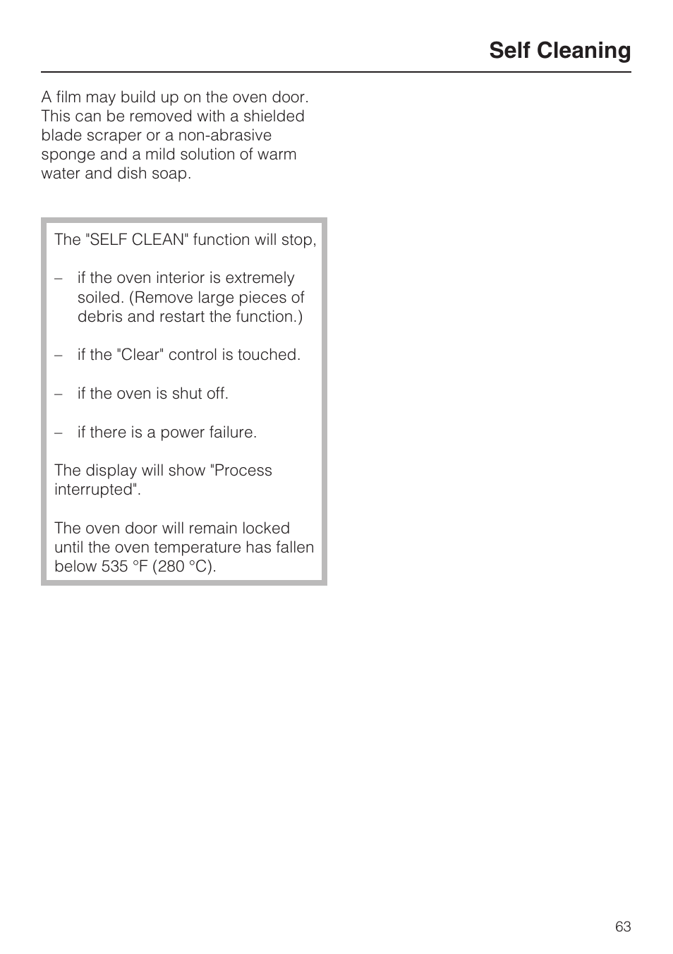 Self cleaning | Miele OVEN H 4882 BP User Manual | Page 63 / 80