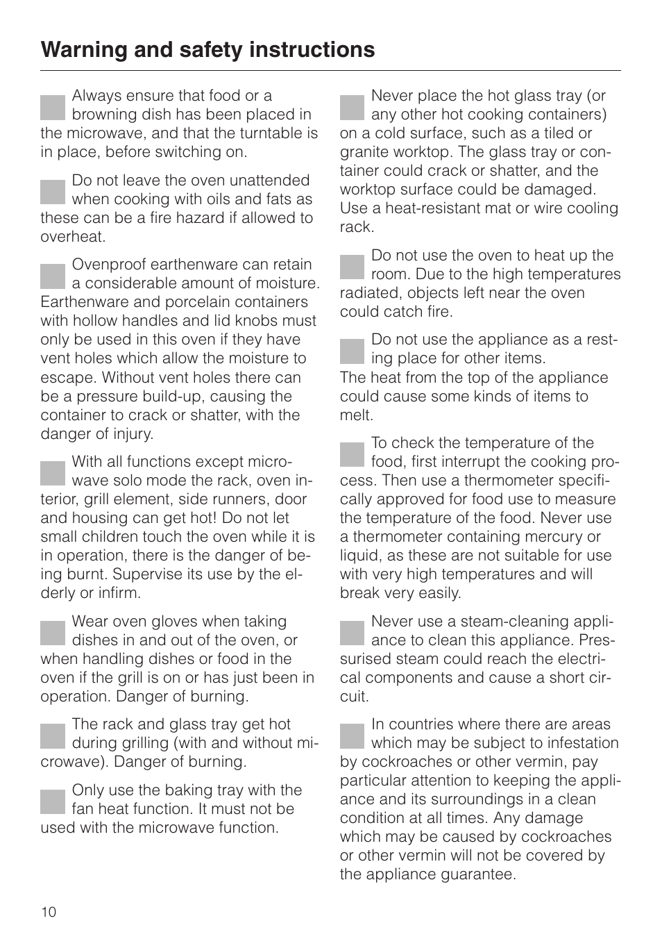 Warning and safety instructions | Miele M 635 EG User Manual | Page 10 / 44