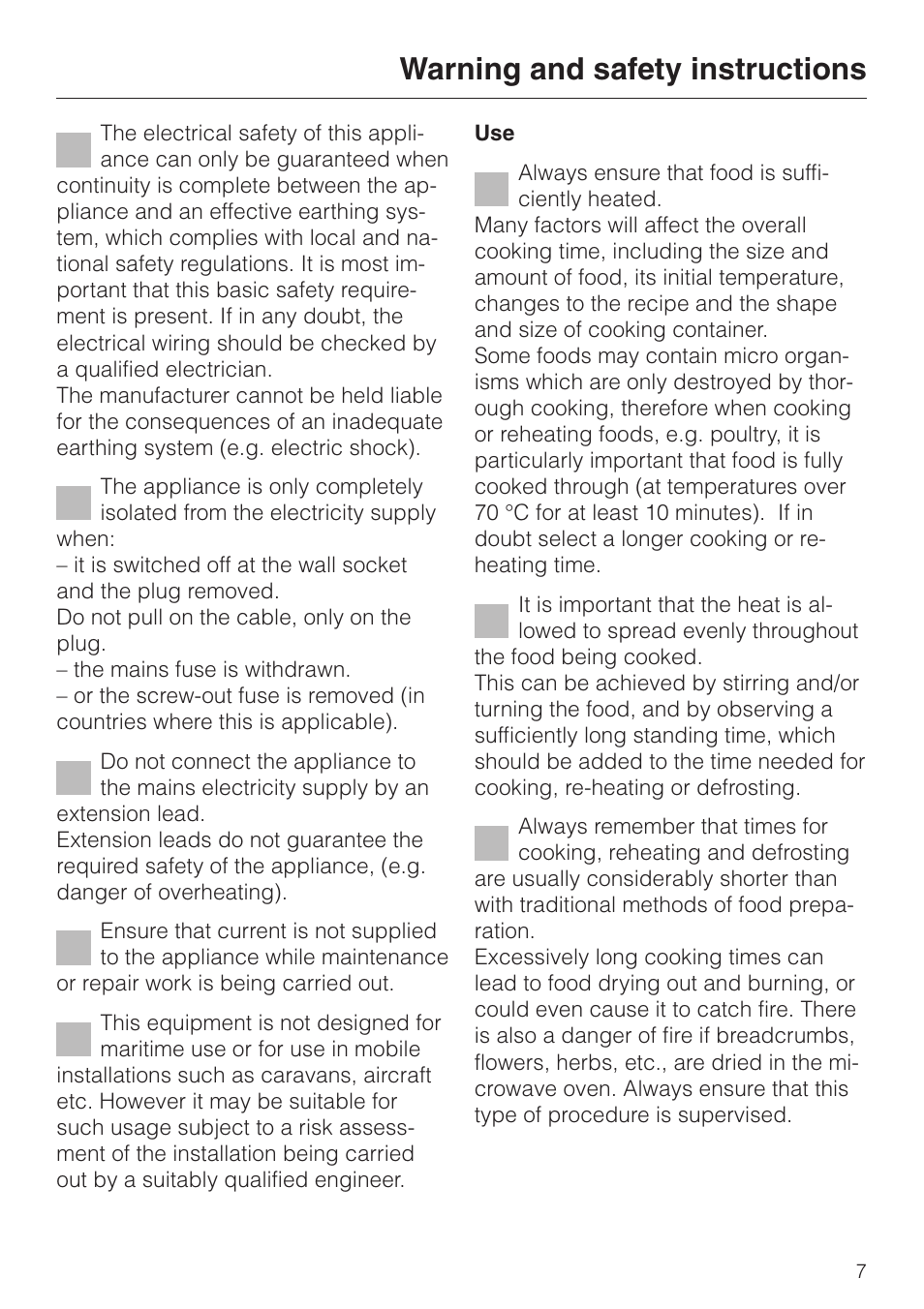 Warning and safety instructions | Miele M 635 EG User Manual | Page 7 / 44