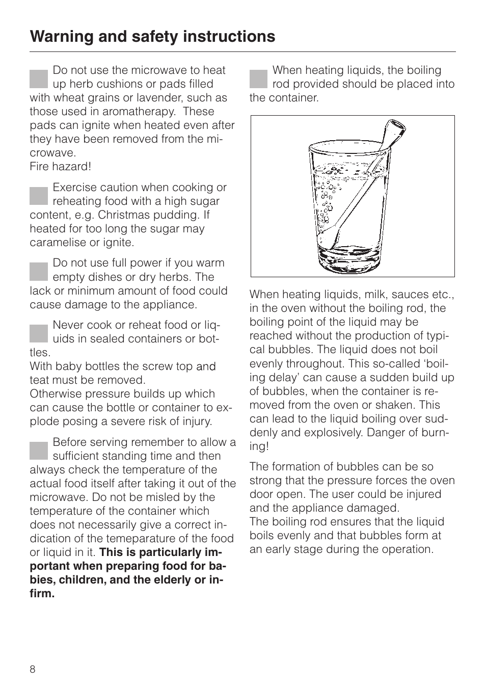 Warning and safety instructions | Miele M 635 EG User Manual | Page 8 / 44