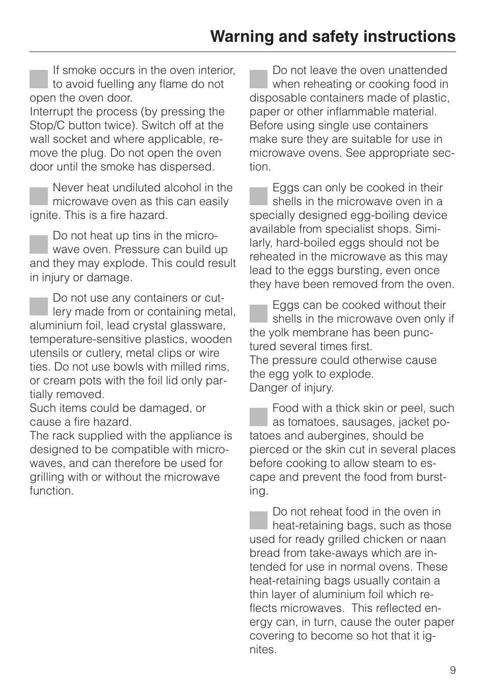 Warning and safety instructions | Miele M 635 EG User Manual | Page 9 / 44