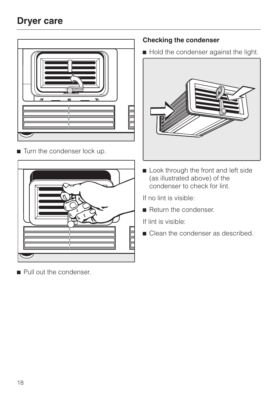 Dryer care | Miele T 1329 C User Manual | Page 18 / 44