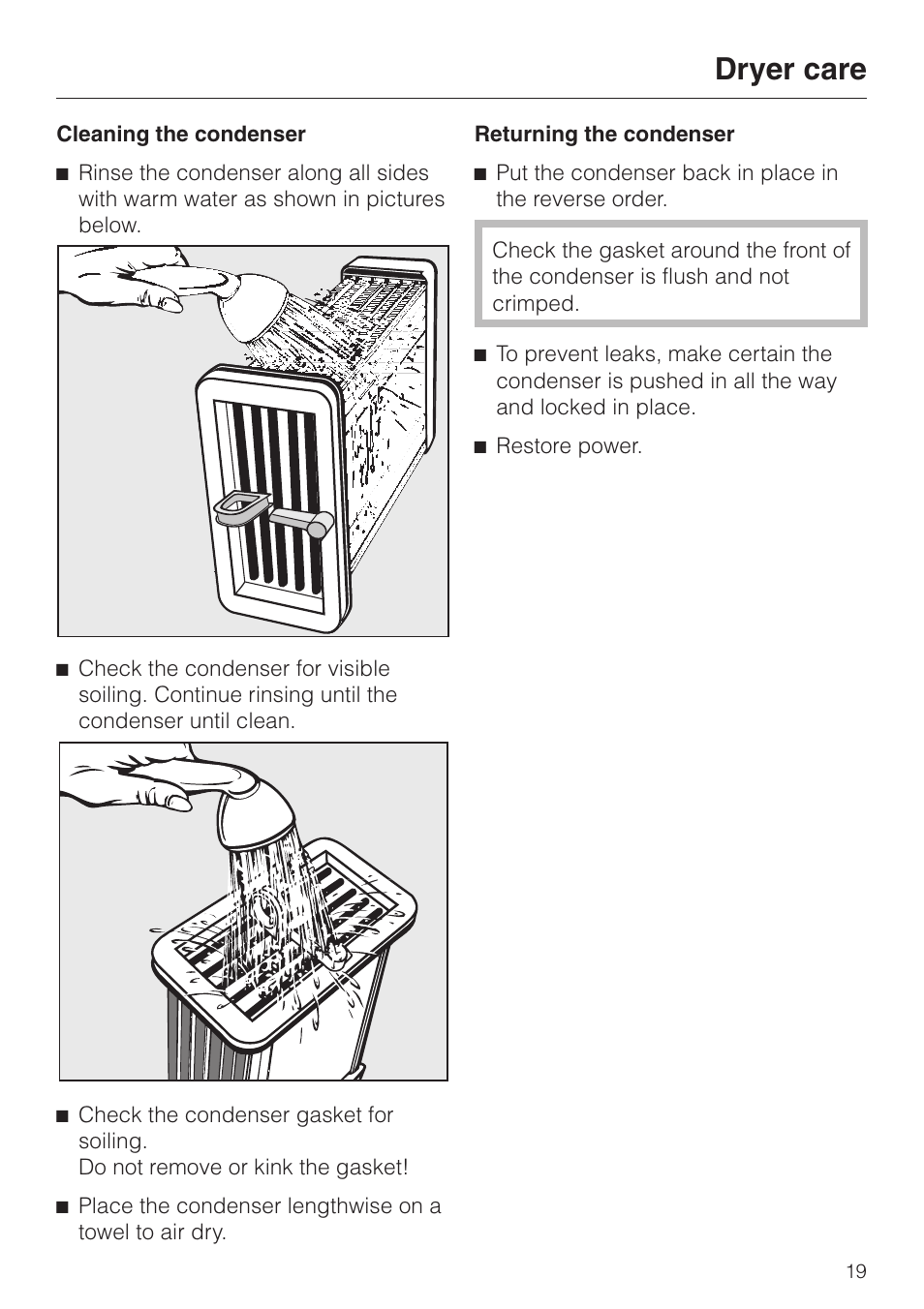 Dryer care | Miele T 1329 C User Manual | Page 19 / 44