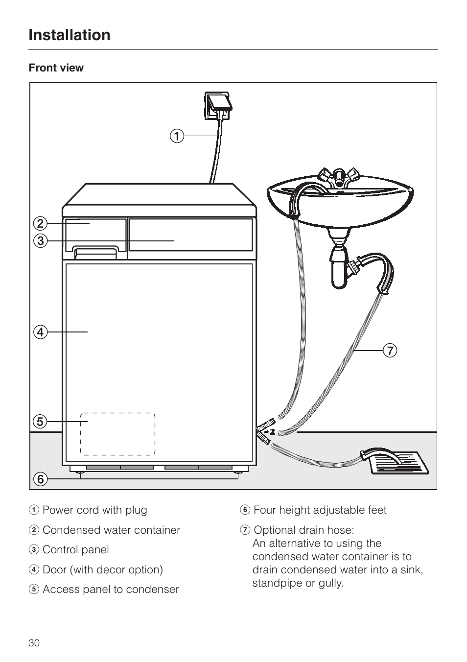 Installation 30, Installation | Miele T 1329 C User Manual | Page 34 / 44