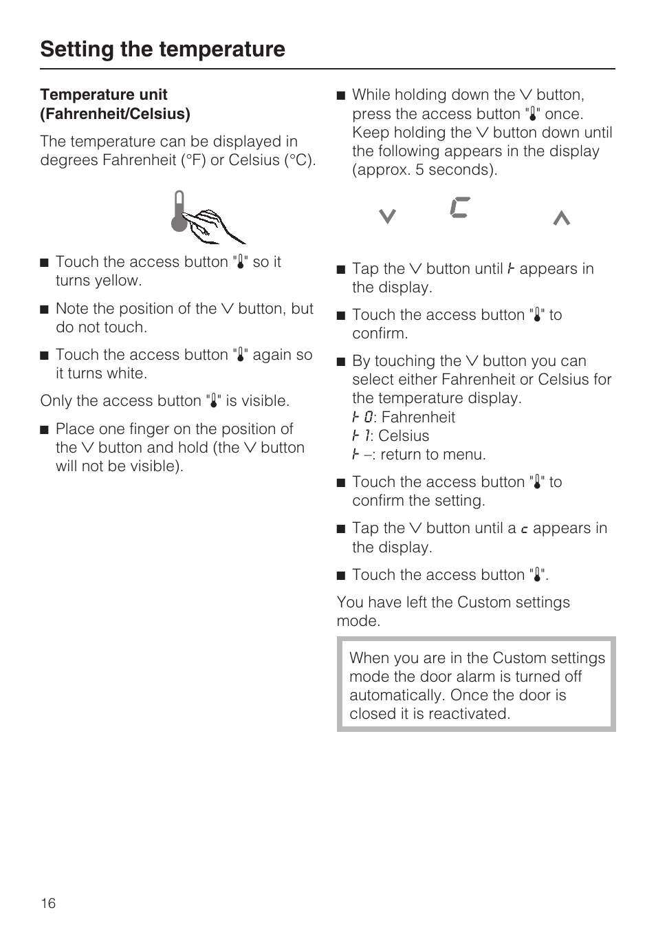 Setting the temperature | Miele F1801VI User Manual | Page 16 / 80