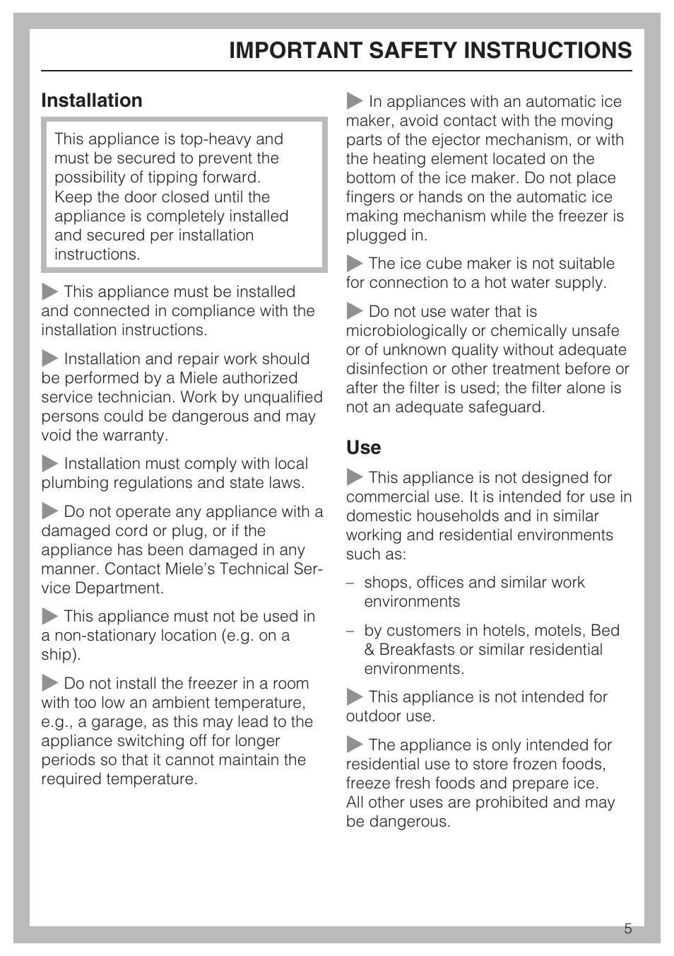 Important safety instructions | Miele F1801VI User Manual | Page 5 / 80
