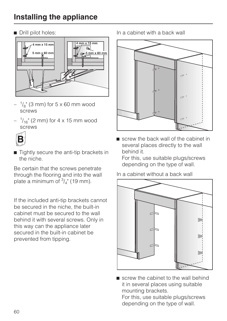 Installing the appliance | Miele F1801VI User Manual | Page 60 / 80