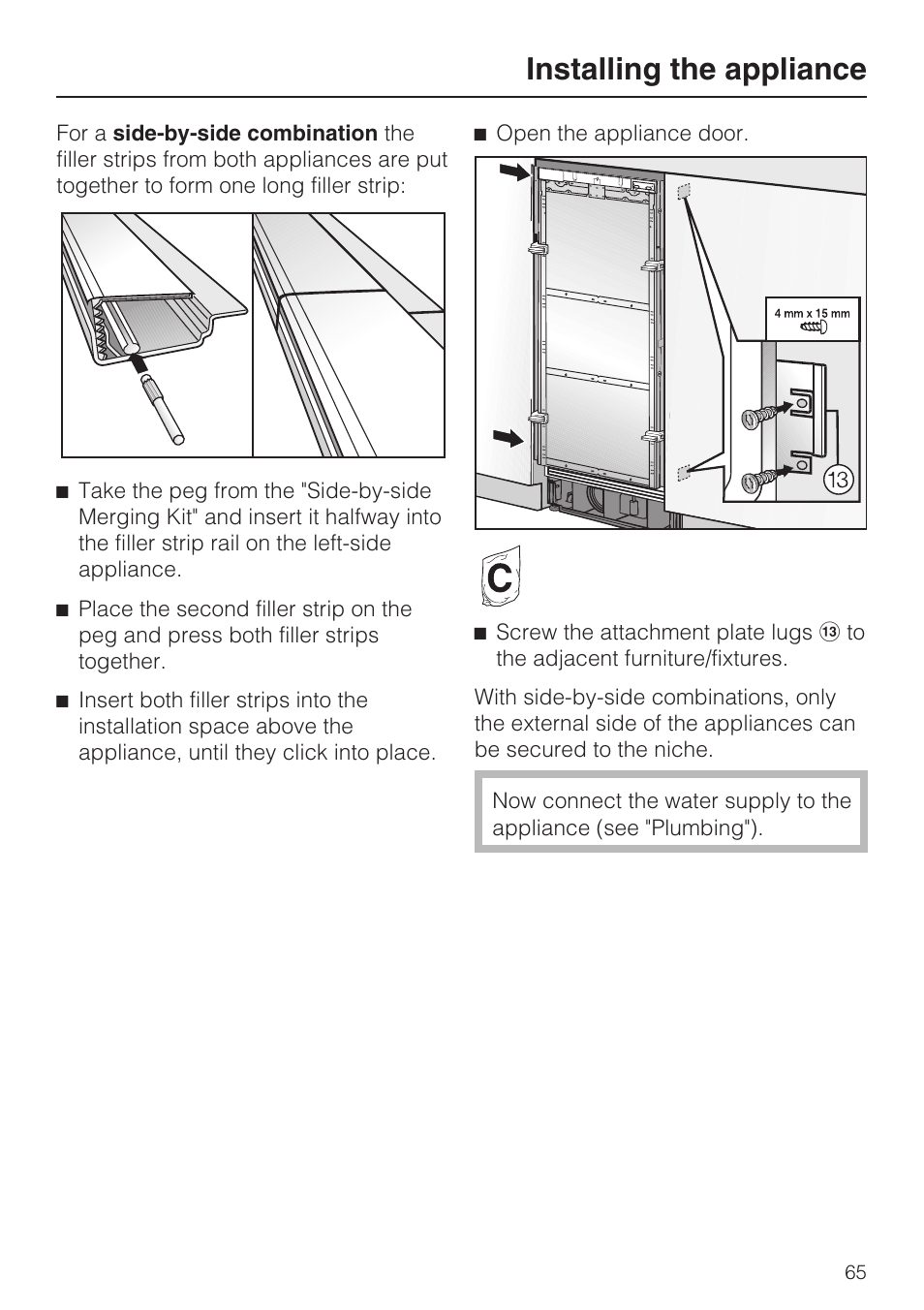 Installing the appliance | Miele F1801VI User Manual | Page 65 / 80