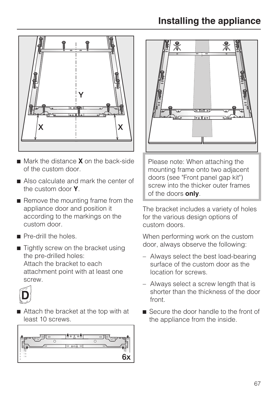 Installing the appliance | Miele F1801VI User Manual | Page 67 / 80