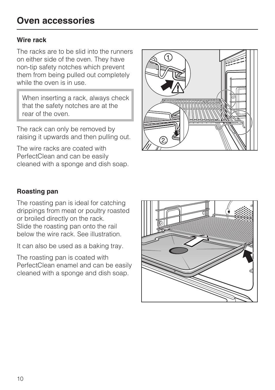 Oven accessories 10, Wire rack 10, Roasting pan 10 | Oven accessories | Miele H4882BP User Manual | Page 10 / 80