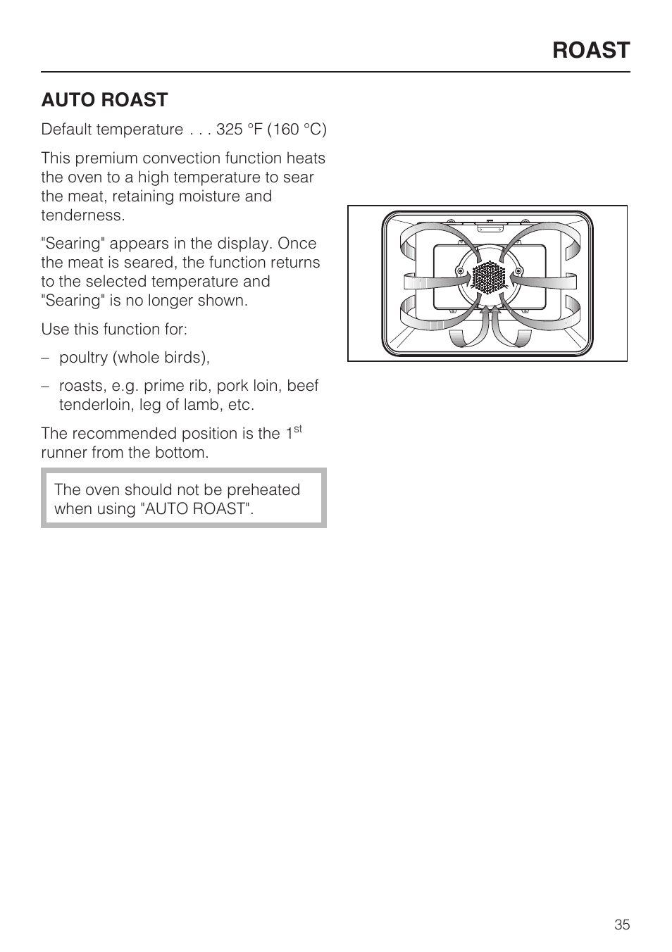 Roast 35, Roast, Auto roast | Miele H4882BP User Manual | Page 35 / 80