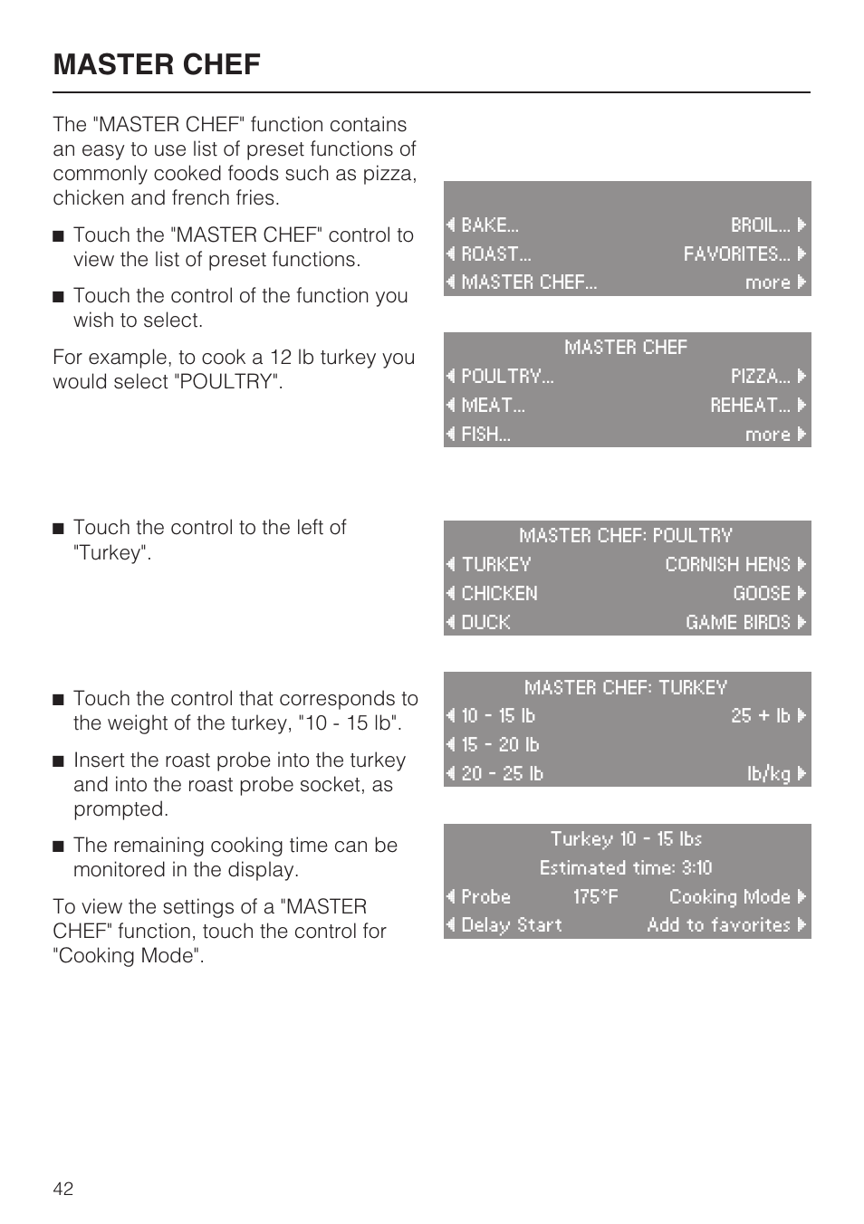 Master chef 42, Master chef | Miele H4882BP User Manual | Page 42 / 80