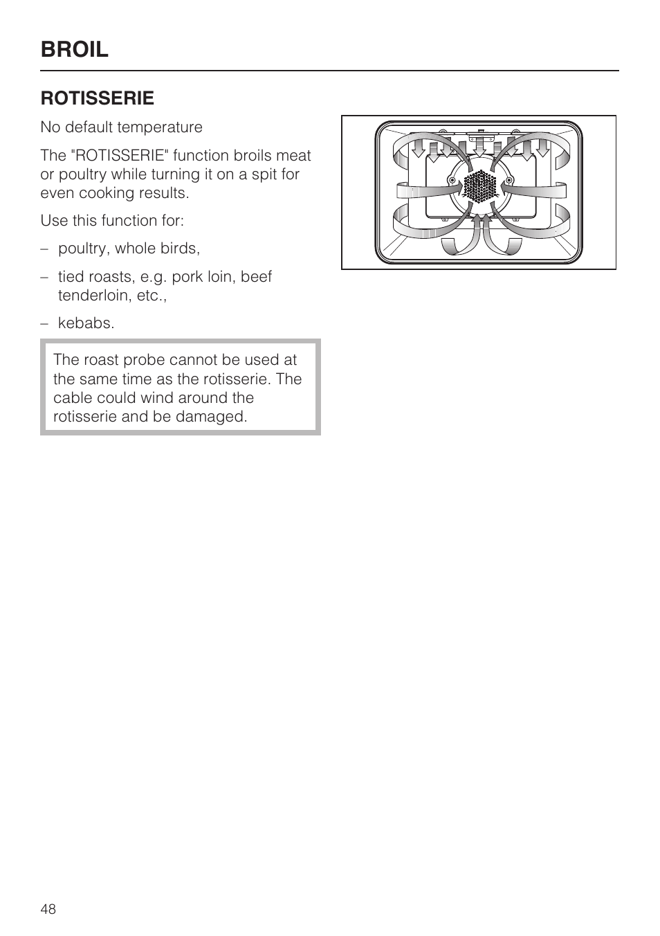 Broil, Rotisserie | Miele H4882BP User Manual | Page 48 / 80