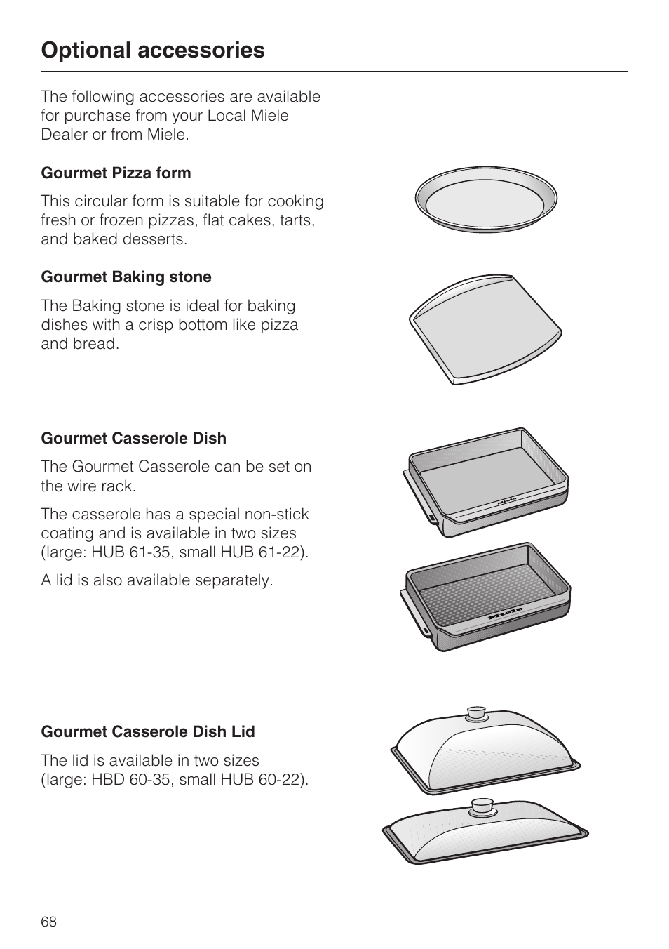 Optional accessories 68, Optional accessories | Miele H4882BP User Manual | Page 68 / 80