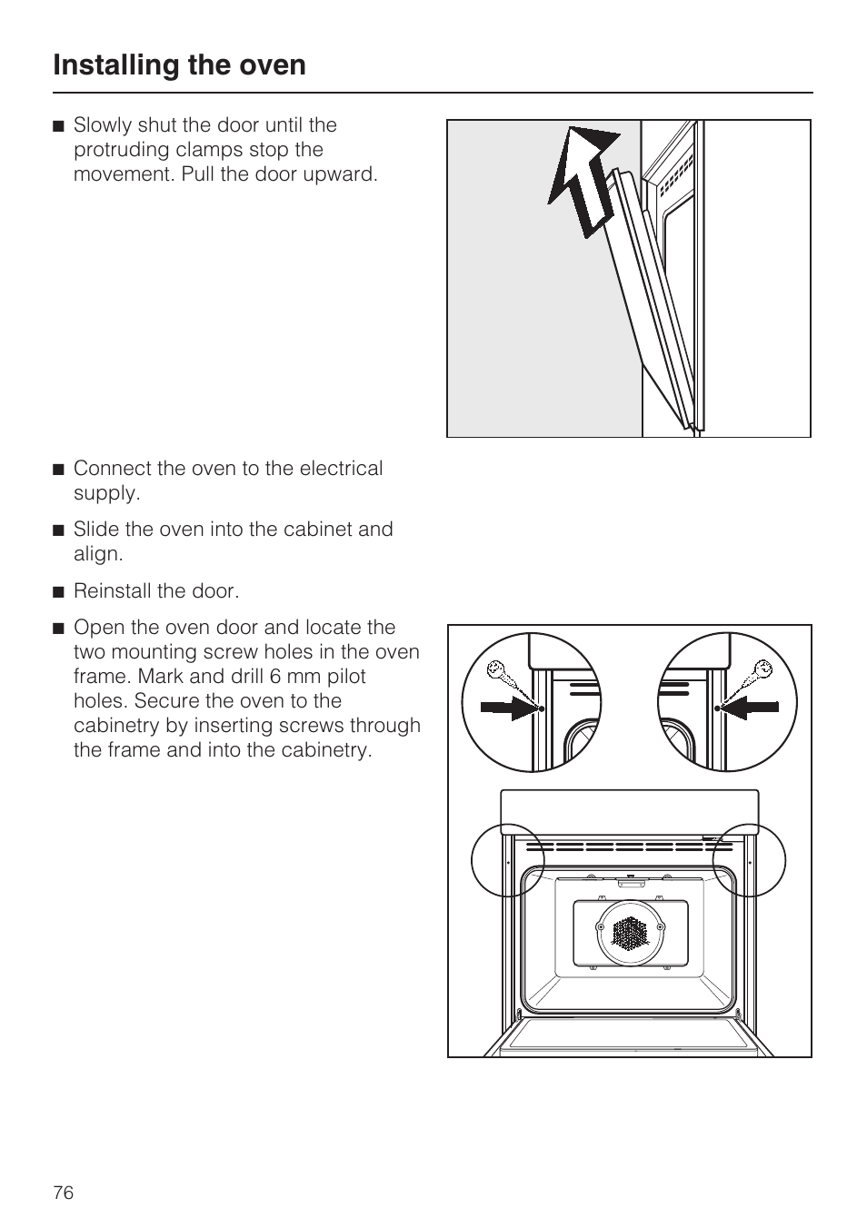 Installing the oven | Miele H4882BP User Manual | Page 76 / 80