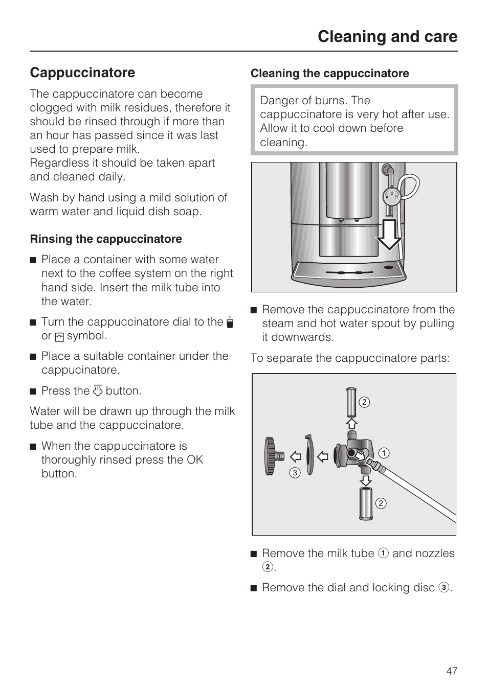 Cappuccinatore 47, Cleaning and care, Cappuccinatore | Miele CM 5100 User Manual | Page 47 / 76
