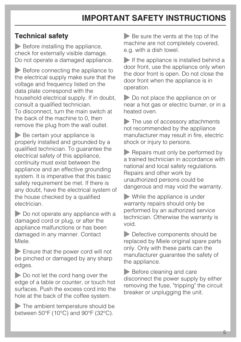 Important safety instructions | Miele CM 5100 User Manual | Page 5 / 76