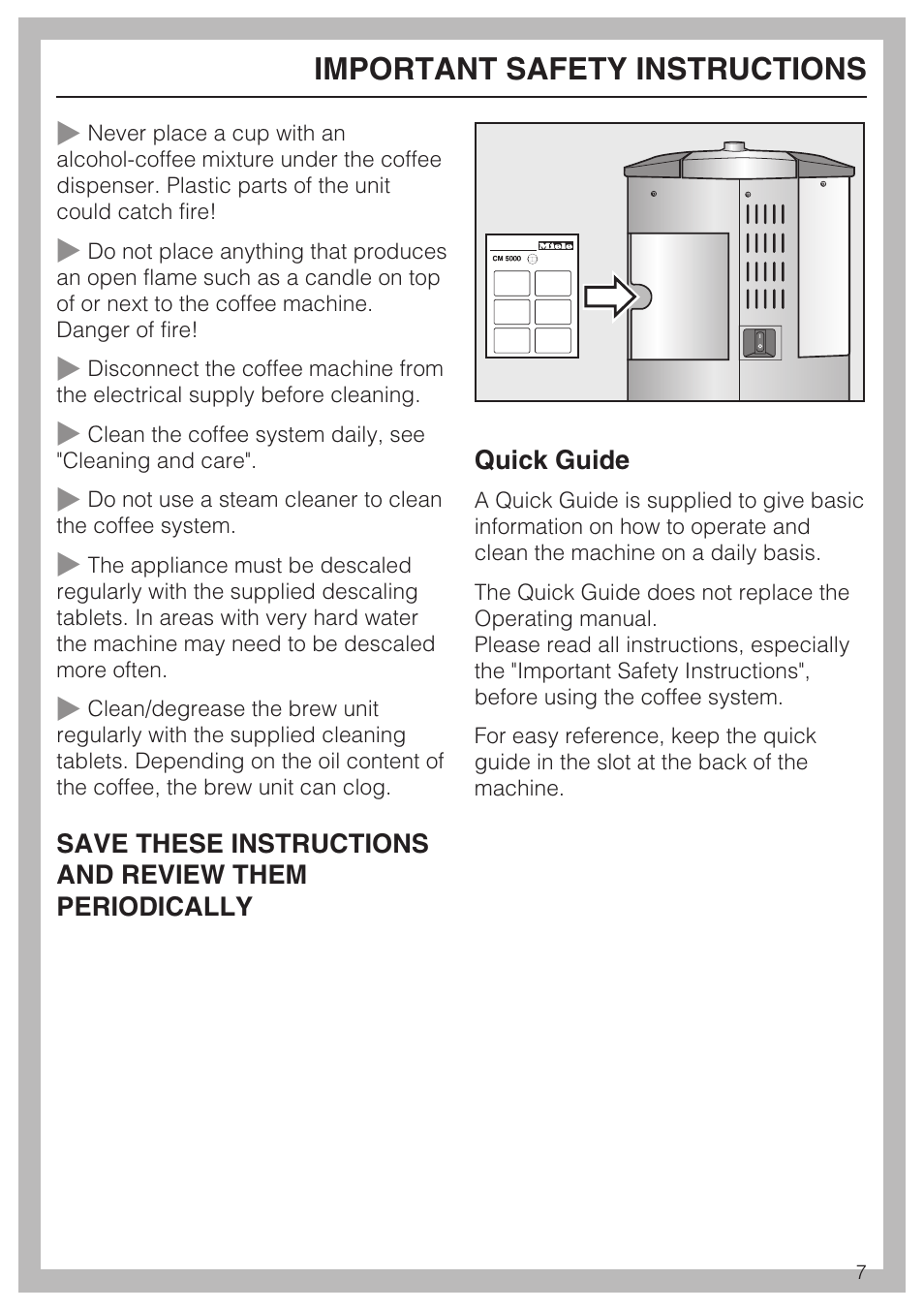 Important safety instructions | Miele CM 5100 User Manual | Page 7 / 76
