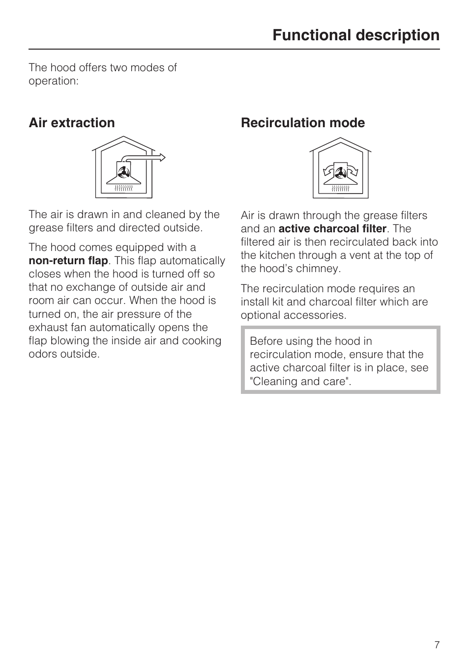 Functional description 7, Functional description | Miele DA 5391 W User Manual | Page 7 / 40