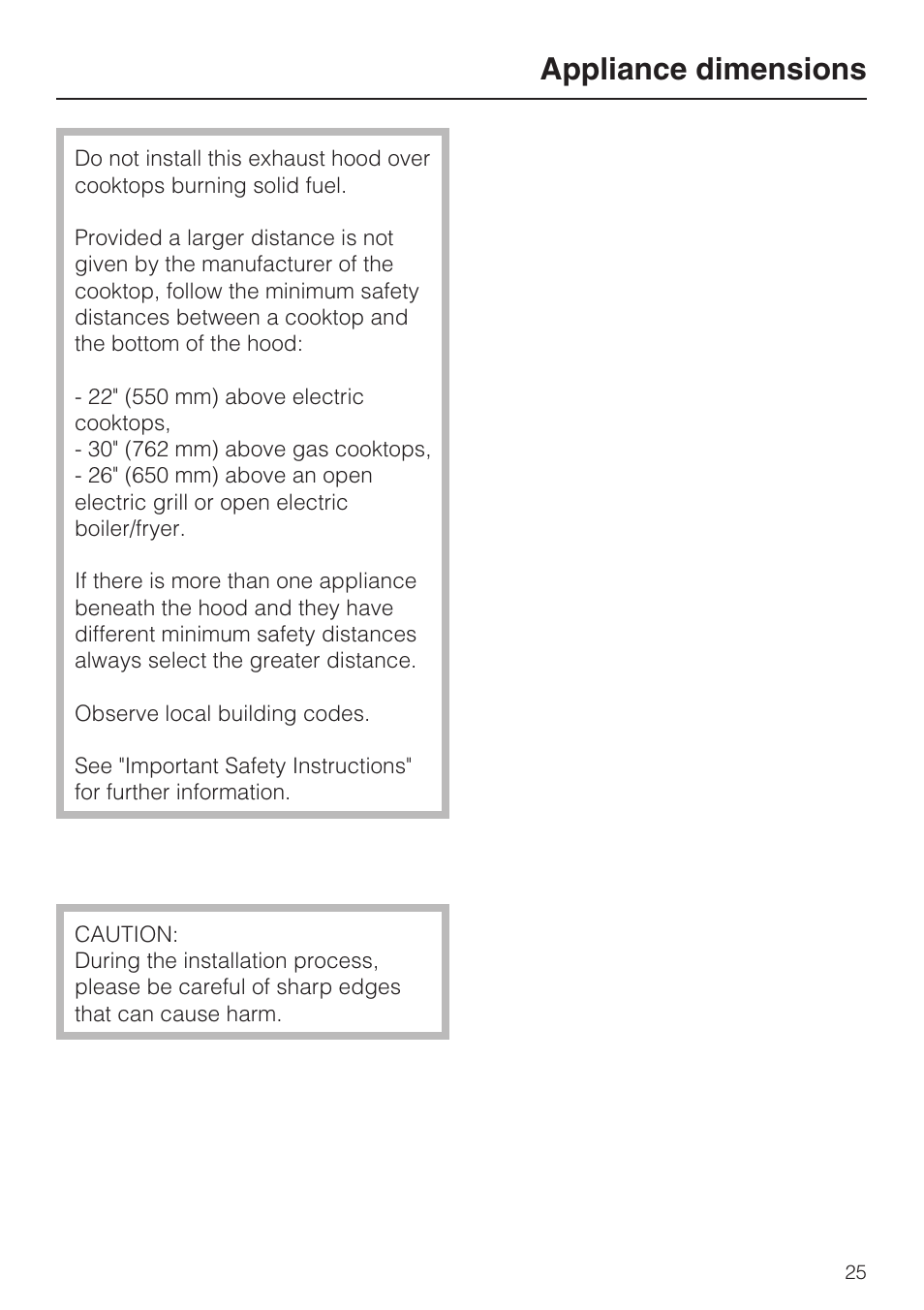 Appliance dimensions | Miele DA5321D User Manual | Page 25 / 32