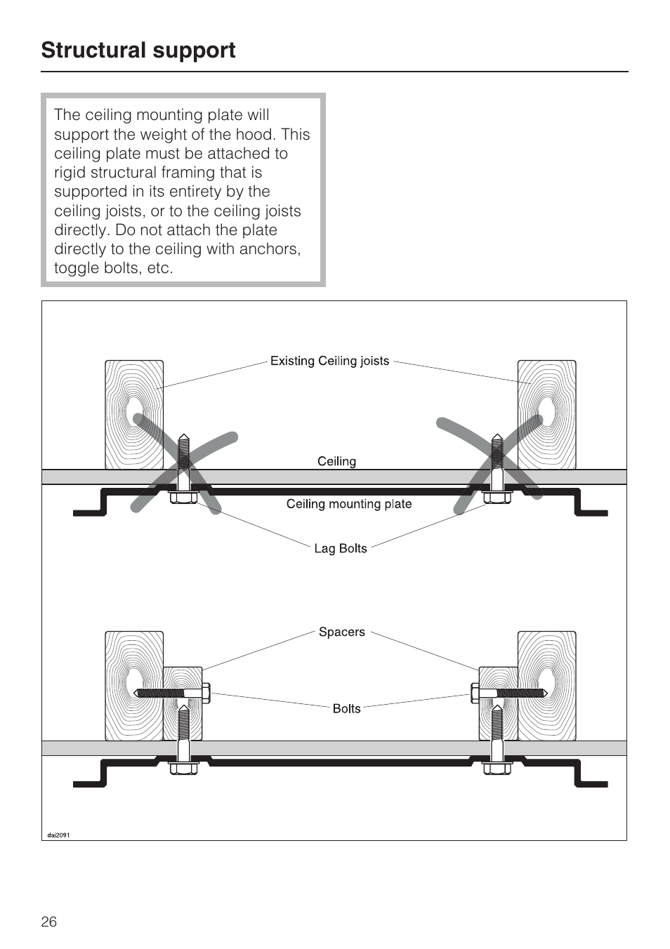 Structural support 26, Structural support | Miele DA5321D User Manual | Page 26 / 32